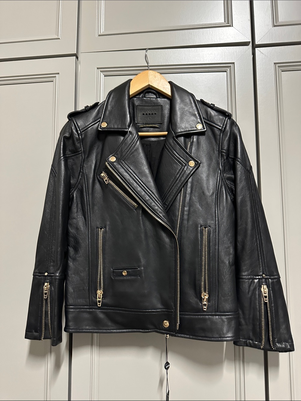 Blank NYC Black Genuine Leather Moto Jacket with Gold Hardware
